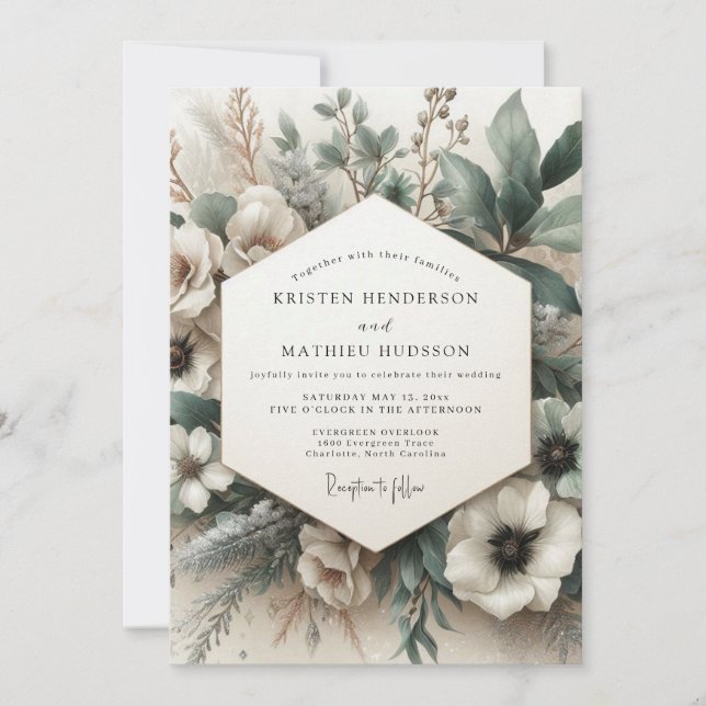 Invitation Sage Ethereal Bloom Wedding (Devant)
