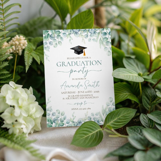 Invitation Sage Eucalyptus Border Graduation Invite (Créateur téléchargé)