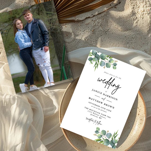 Invitation Sage Eucalyptus Woodland Mariage photo (Créateur téléchargé)