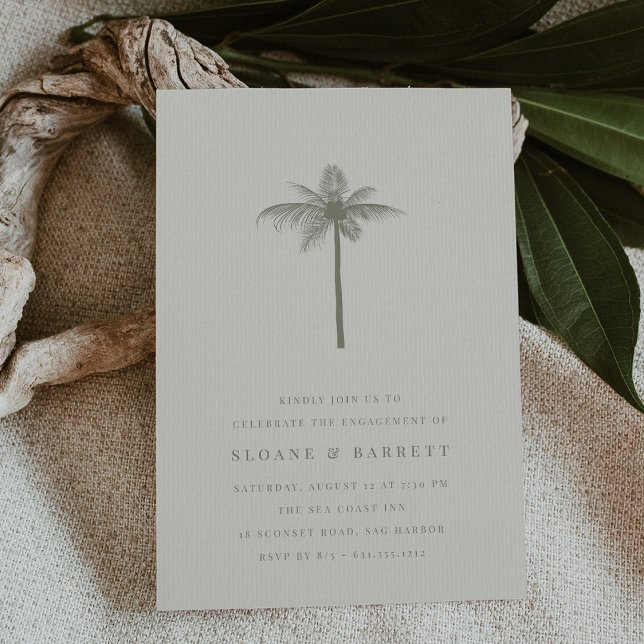 Invitation Sage | Fête de fiançailles au palmier cocotier (elegant coastal coconut palm engagement party invitation)