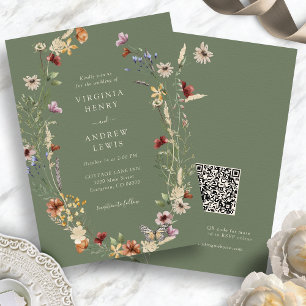 Invitation Sage Fleur Sauvage Bohème Code QR Mariage