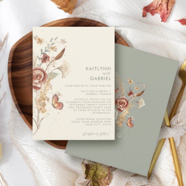 Invitation Sage Fleur Sauvage Séchée Aquarelle Mariage En (Créateur téléchargé)