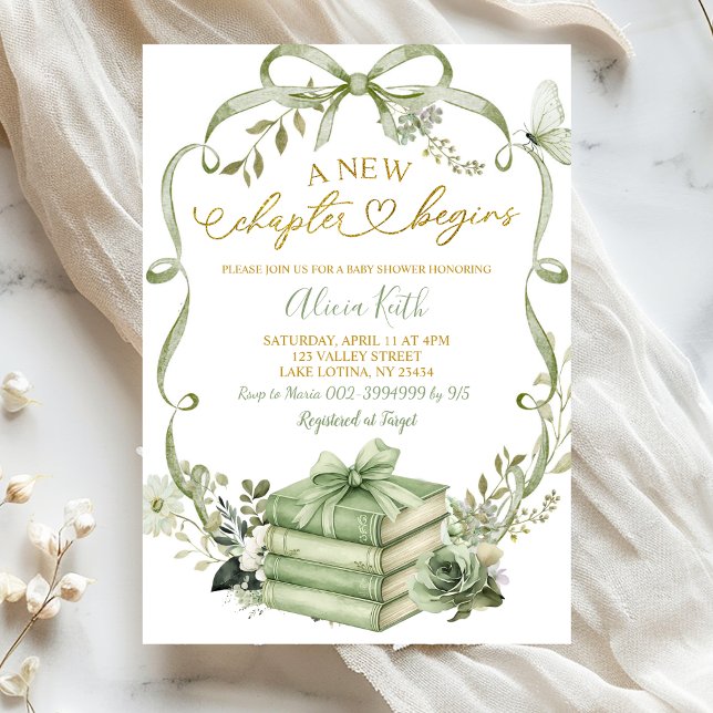 Invitation Sage Floral Bow Coquette Nouveau Chapitre Commence (Créateur téléchargé)