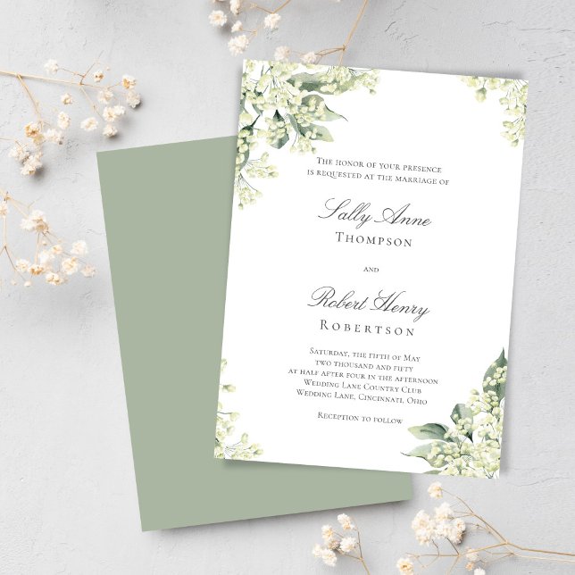Invitation Sage Floral Élégant Écriture Mariage (Elegant greenery wedding design with soft sage tones and delicate florals, perfect for a timeless.)