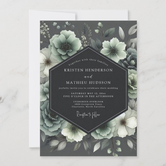 Invitation Sage Floral Enchantment Wedding (Devant)