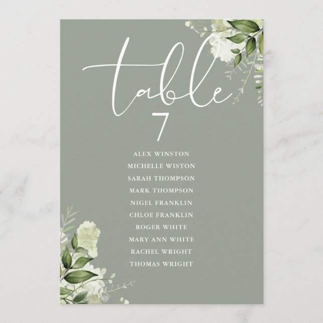 Invitation Sage Floral Greenery Seating Plan Table Number (Devant)