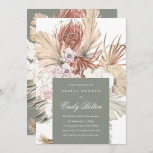 Invitation Sage Floral Moss Green Pampas Boho Fête des mariée