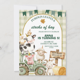 Invitation Sage Gingham Automne Fête d'anniversaire Ferme Ani