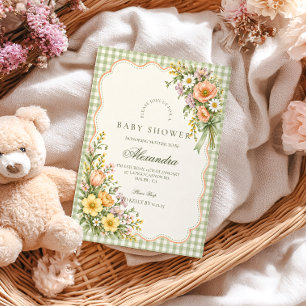 Invitation Sage Gingham Baby in Bloom Baby Shower