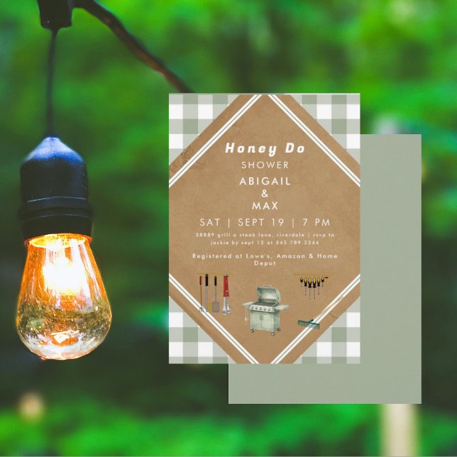 Invitation Sage Gingham Honey Do Douche II (Créateur téléchargé)