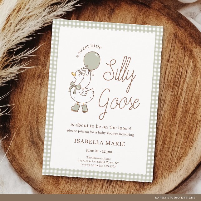 Invitation Sage Gingham Petite Petite Folle Baby Shower (The front of the invitation is shown in a 5x7-inch size. Choose size, paper, and corner style.)