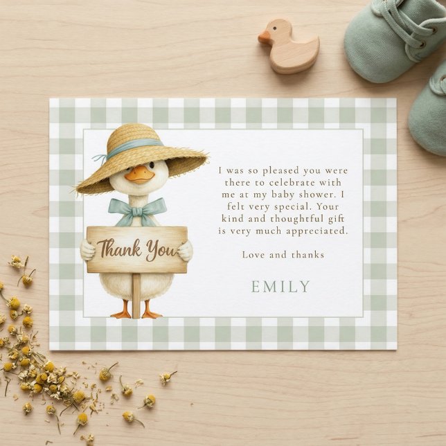 Invitation Sage Gingham Silly Goose Baby Shower Thank You (Créateur téléchargé)