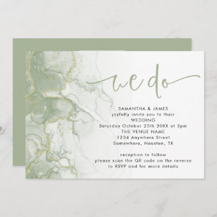 Invitation Sage Gold Agate Script Nous faisons QR Code Mariag