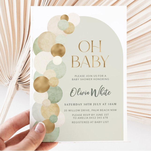 Invitation Sage Gold Balloons Arch Baby shower moderne (Créateur téléchargé)