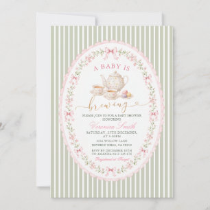 Invitation Sage Grandmillenial Fête du Thé Rose Baby Shower