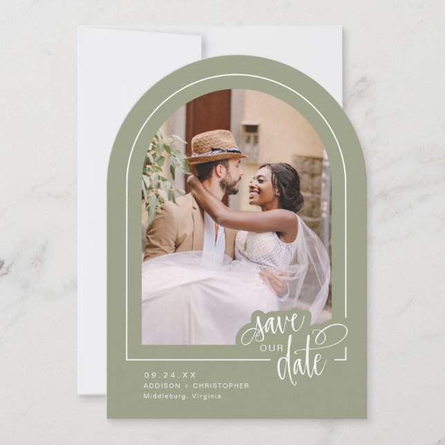 Invitation Sage Green 2 photo Script Wedding Enregistrer la d (Devant)