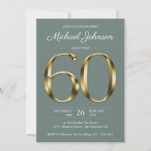 Invitation Sage Green 60e Anniversaire Solid Gold Texte Class