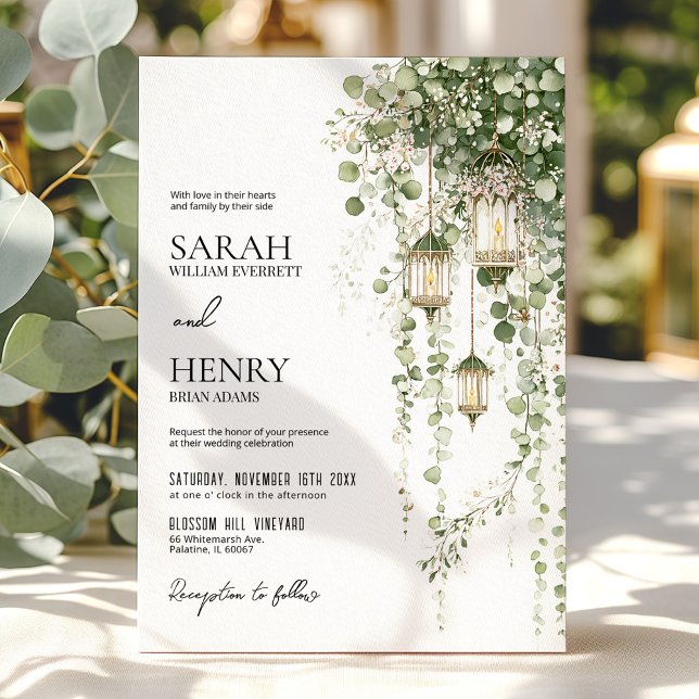 Invitation Sage Green and Blush Eucalyptus Lantern Wedding (Créateur téléchargé)