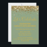 Invitation Sage Green and Gold Glitter 50th Birthday Party<br><div class="desc">Custom Glitter Invite Customized Bling,  50th Birthday Party invitation Fifty,  Let's celebrate digital Any Age,  Instant download Fifty Sixty Fifth,  Personalized 50th 60th Fiftieth Sixtieth,  Elegant Milestone template Golden Glam,  Custom 50 60 Personalised Confetti,  Adult Calligraphy Modern Stylish script,  Chic trendy simple for her,  him 55th 65th 45th celebration</div>