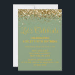 Invitation Sage Green and Gold Glitter 50th Birthday Party<br><div class="desc">Custom Glitter Invite Customized Bling,  50th Birthday Party invitation Fifty,  Let's celebrate digital Any Age,  Instant download Fifty Sixty Fifth,  Personalized 50th 60th Fiftieth Sixtieth,  Elegant Milestone template Golden Glam,  Custom 50 60 Personalised Confetti,  Adult Calligraphy Modern Stylish script,  Chic trendy simple for her,  him 55th 65th 45th celebration</div>