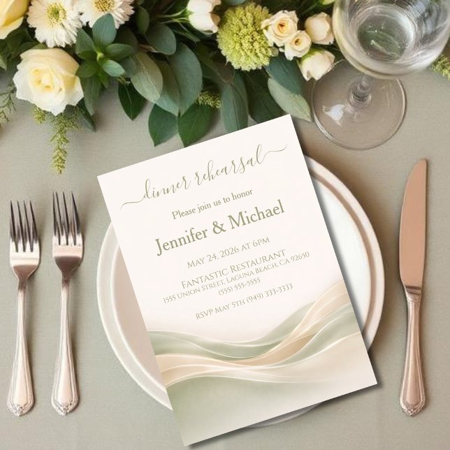 Invitation Sage Green and Ivory Dinner Rehearsal  (Sage Green and Ivory Dinner Rehearsal  Invitation )