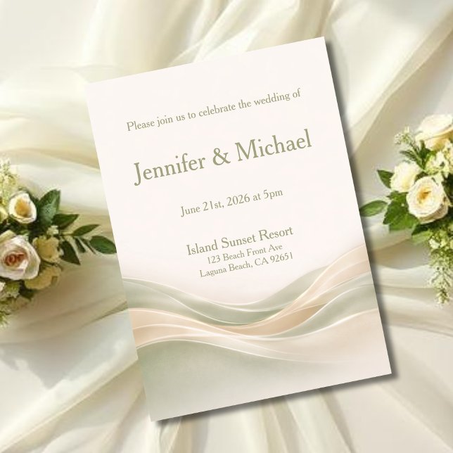 Invitation Sage Green and Ivory Modern Wave Wedding  (Sage Green and Ivory Modern Wave Wedding Invitation)