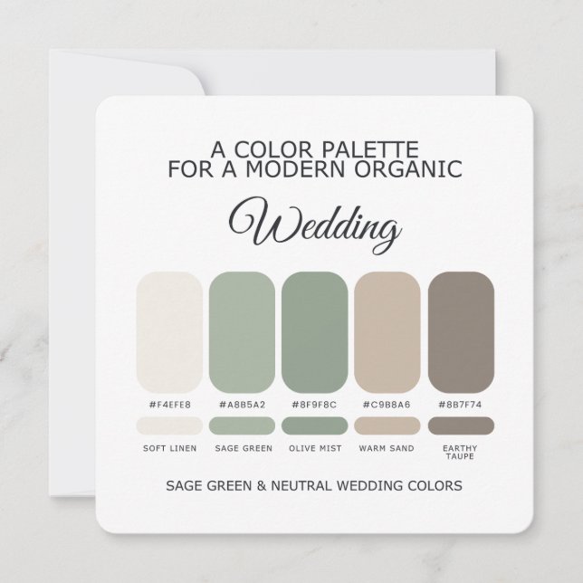 Invitation Sage Green and Neutral Wedding Color Palette Card (Devant)