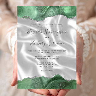 Invitation Sage Green Argent Agate Mariage de soie blanche