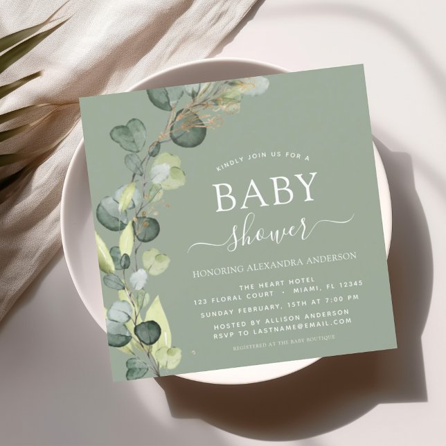 Invitation Sage Green Baby shower Verdure Eucalyptus (Créateur téléchargé)
