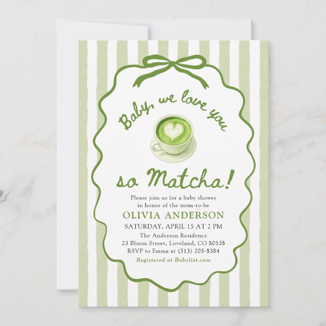 Invitation Sage Green Baby We love you so Matcha Baby Shower (Devant)
