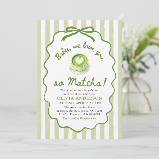 Invitation Sage Green Baby We love you so Matcha Baby Shower (Debout devant)