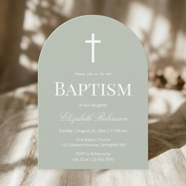 Invitation Sage Green Baptism Arch Minimalist Christening (Créateur téléchargé)