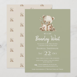 Invitation Sage Green Bearly Wait Storybook Bear Baby shower