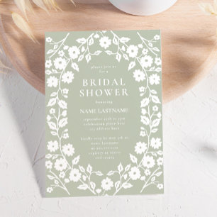 Invitation Sage Green Blanc élégant Folk Floral Fête des mari