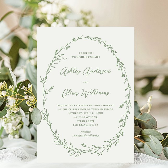 Invitation Sage Green Blanc Rustique Fleur sauvage Mariage de (Créateur téléchargé)