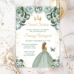 Invitation Sage Green Blonde cheveux Princesse Sweet sixteen