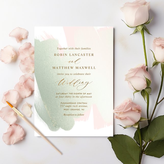 Invitation Sage Green Blush rose Minimal mariage élégant (Créateur téléchargé)