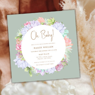 Invitation Sage Green Boho Cactus Désert Oh Baby shower