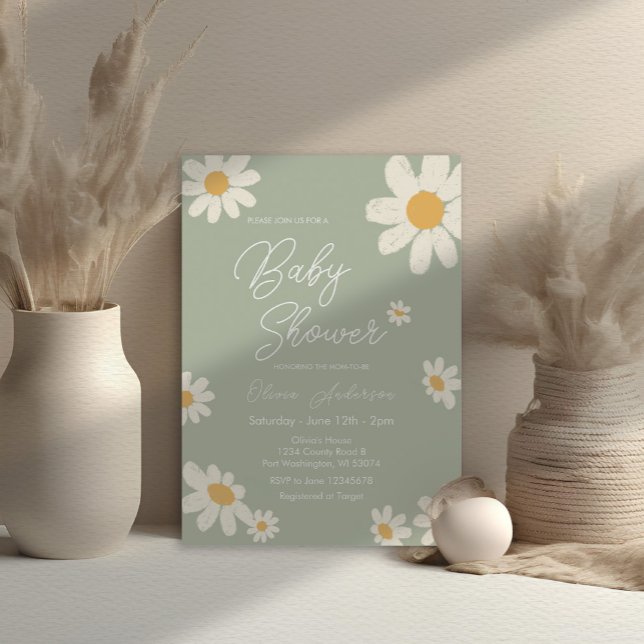 Invitation Sage Green Boho Daisy Fleurs Baby Douche (Créateur téléchargé)