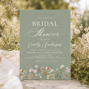 Invitation Sage Green Boho Fête de Mariage aux Fleurs Sauvage