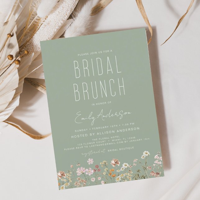 Invitation Sage Green Boho Fleur sauvage Bridal Brunch Douche (Créateur téléchargé)