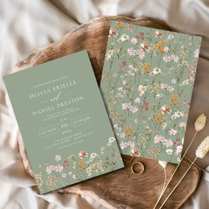 Invitation Sage Green Boho Fleur sauvage Jardin Mariage