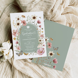Invitation Sage Green Boho Fleur sauvage Meadow Graduation Pa