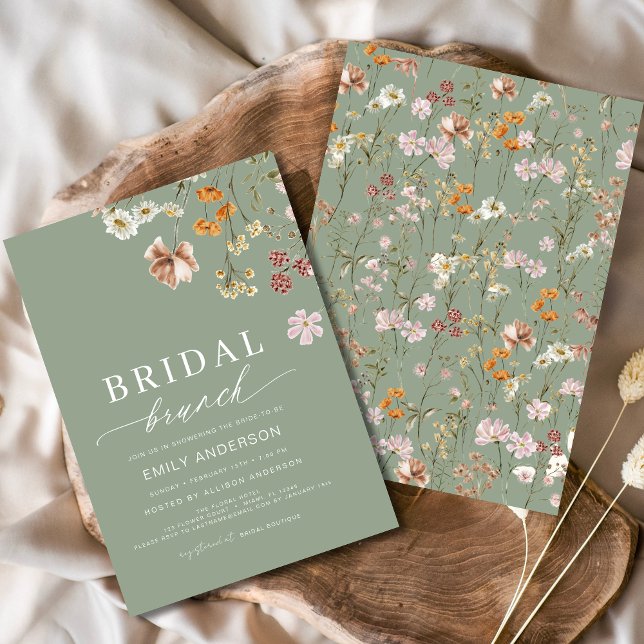 Invitation Sage Green Boho Floral Fleur sauvage Brunch nuptia (Créateur téléchargé)
