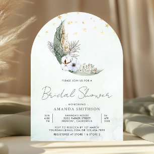 Invitation Sage Green Boho Floral Moon Arch Fête des mariées
