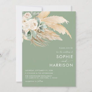 Invitation Sage Green Boho Pampas Grass Tout en un Mariage