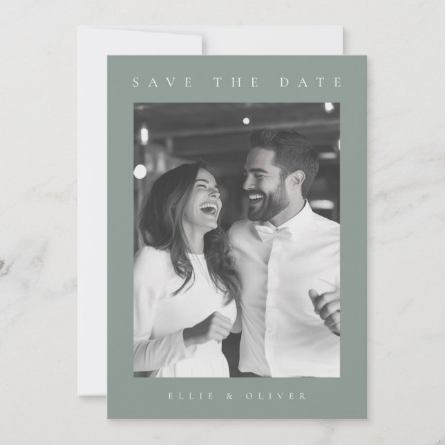 Invitation Sage Green Boho Photo Enregistrer la date (Devant)