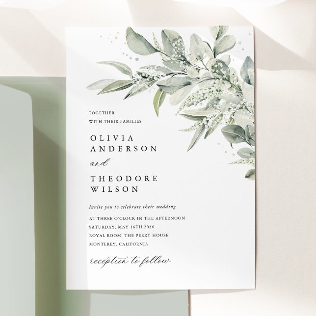 Invitation Sage Green Botanical Watercolor Elegant Wedding (Sage green botanical wedding invitation, watercolor greenery, elegant minimalist wedding stationery)