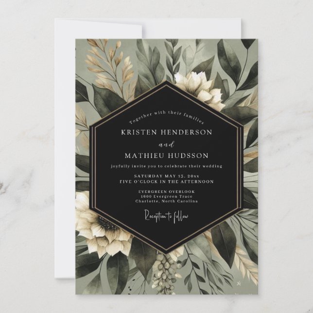 Invitation Sage Green Botanical Whimsy Wedding (Devant)