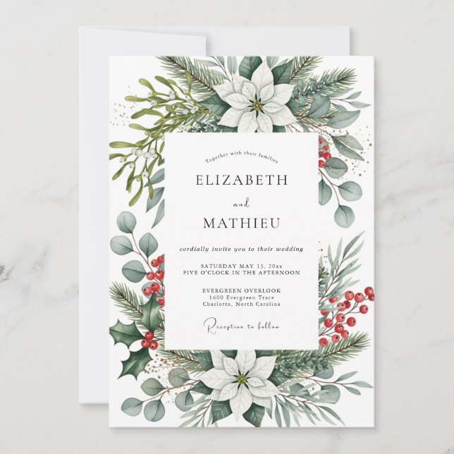 Invitation Sage Green Bountiful Winter Wedding (Devant)